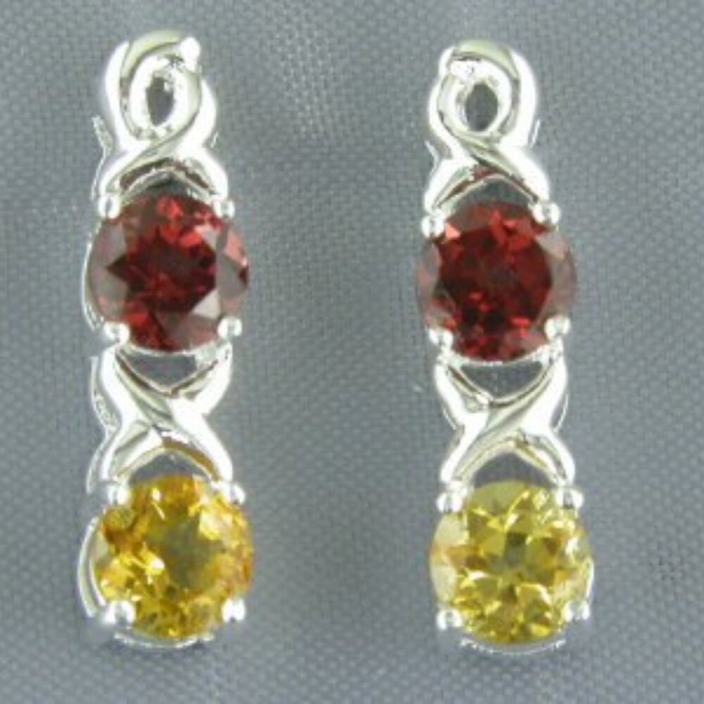 Distinctive Citrine & Garnet Silver Earrings